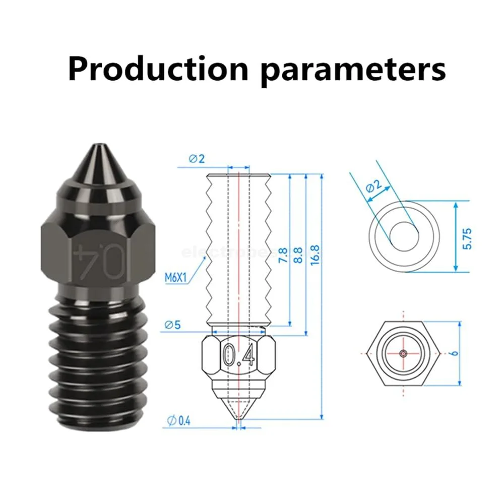 0.4mm Hardened Steel High-Speed M6 Nozzle for 1.75mm Filament - Image 2