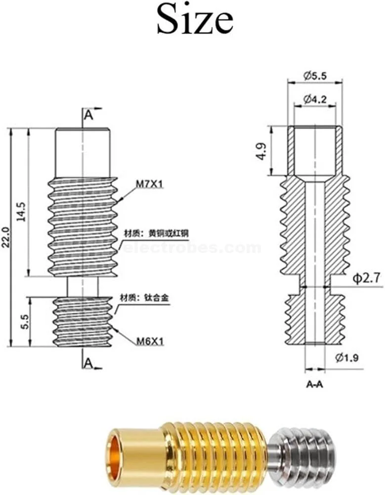 M6 Titanium Alloy Heatbreak Throat for V6/MK8 3D Printer Hotend – 1.75mm Filament - Image 2