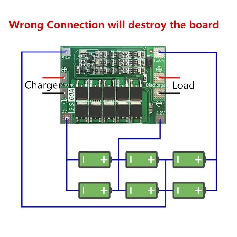 3S 60A 12.6V Cell 18650 Li-ion Lithium Battery Charging BMS Board Balanced Charging Module - Image 3