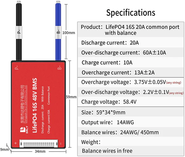DALY BMS LFP LifePo4 16S 48V 20A BMS Battery Management System for Lifepo4 Battery Pack Balanced Charging Board - Image 4