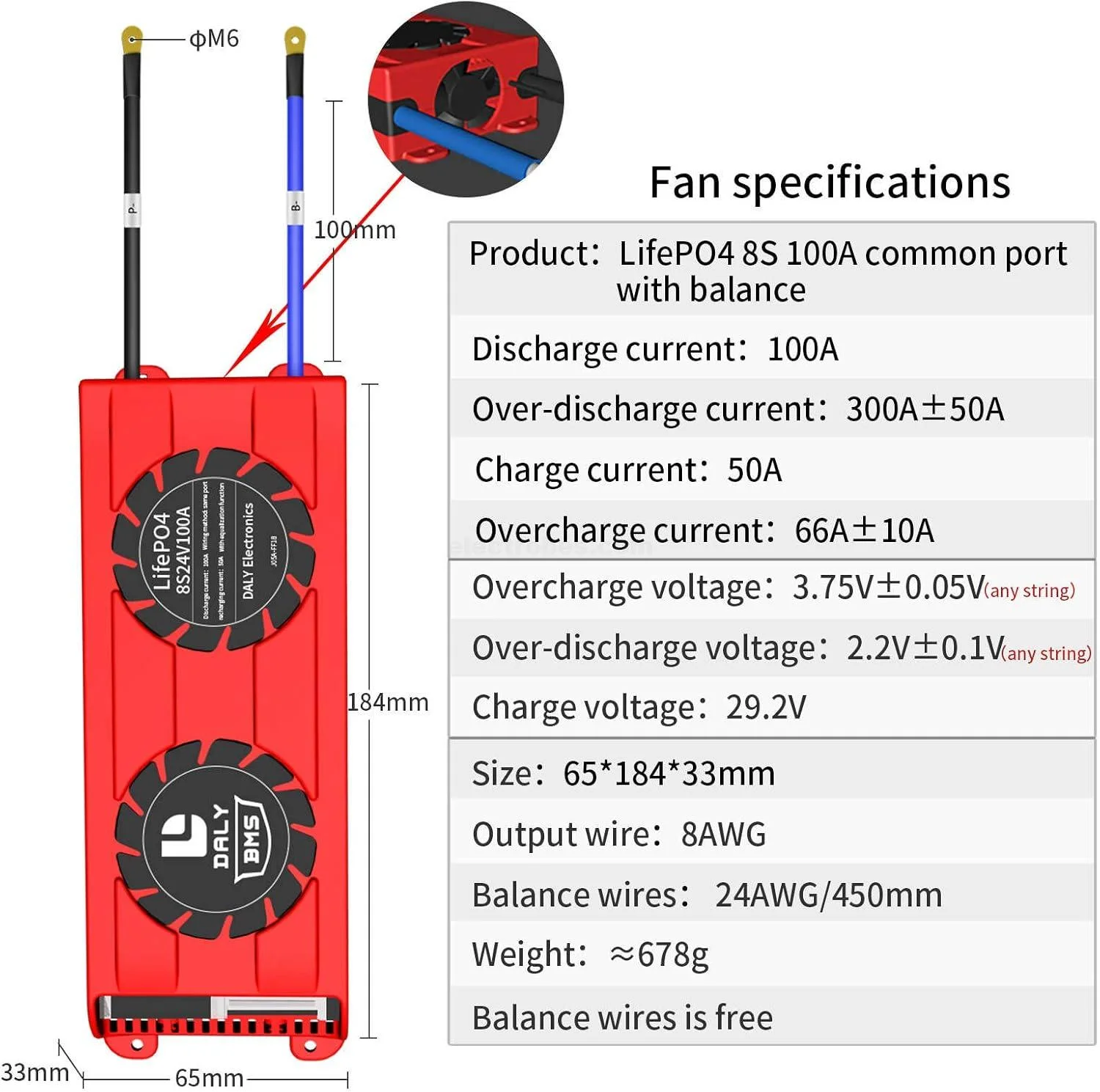 DALY BMS LFP LifePo4 8S 24V 100A BMS Battery Management System for Lifepo4 Battery Pack Balanced Charging Board - Image 3