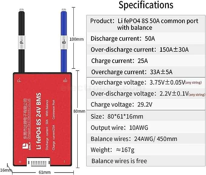DALY BMS LFP LifePo4 8S 24V 50A BMS Battery Management System for Lifepo4 Battery Pack Balanced Charging Board - Image 3