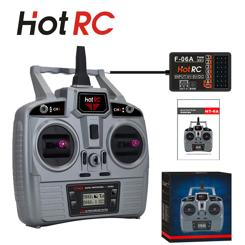 HOTRC HT-6A 2.4GHz 6-Channel RC Transmitter & Receiver for Aircraft, Drone, Car & Boat - Image 2