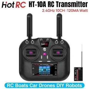 HOTRC HT-10A 2.4GHz 10-Channel RC Transmitter & Receiver with FHSS for FPV Drone, Aircraft, Car & Boat
