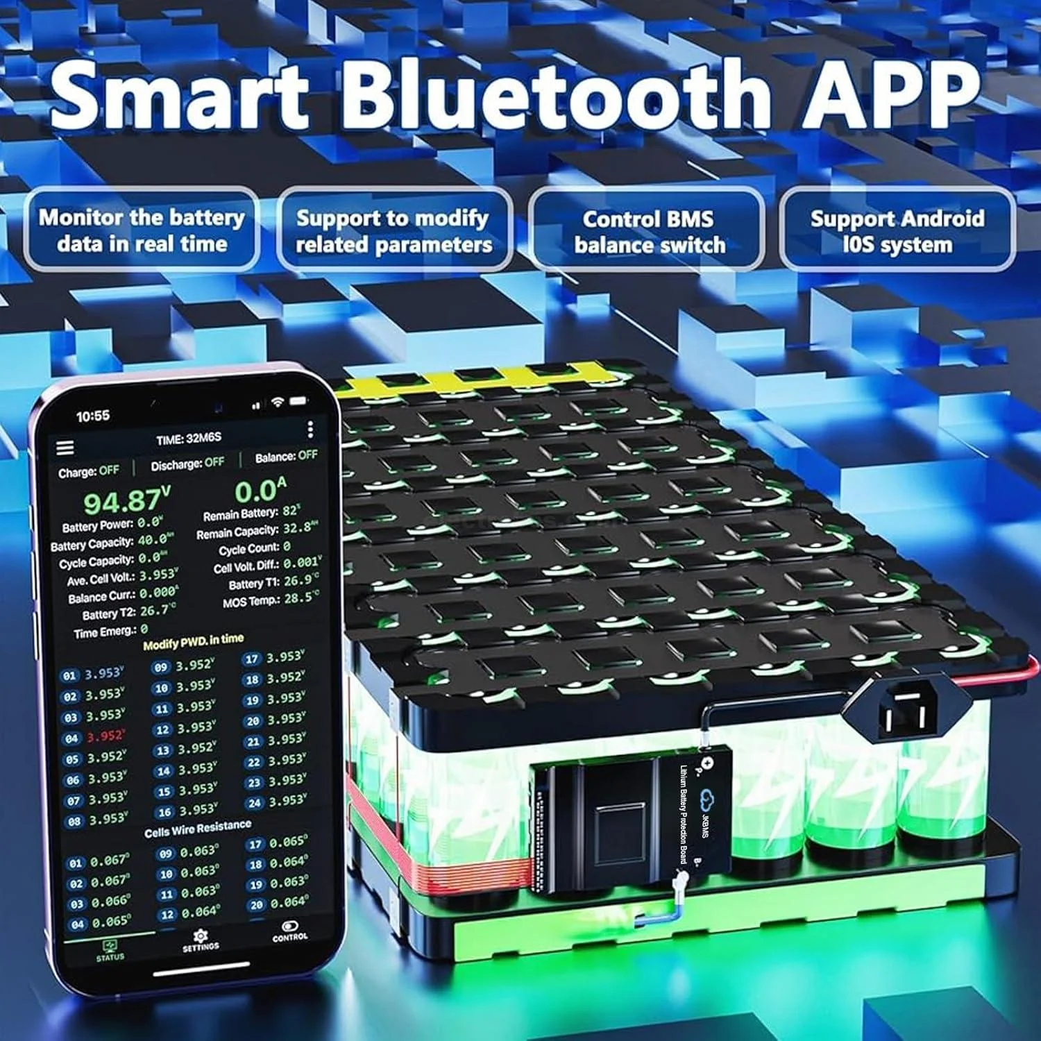JK Smart BMS LFP Li-ion 8S-24S 100A BMS Battery Management System for Li-ion Lifepo4 Battery Pack Balanced Charging Board - Image 3