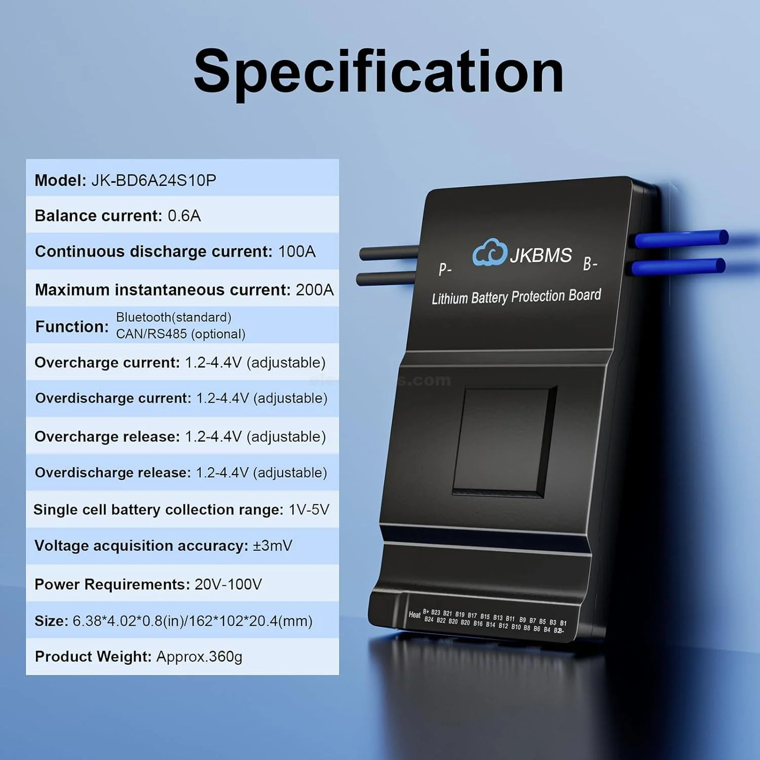 JK Smart BMS LFP Li-ion 8S-24S 100A BMS Battery Management System for Li-ion Lifepo4 Battery Pack Balanced Charging Board