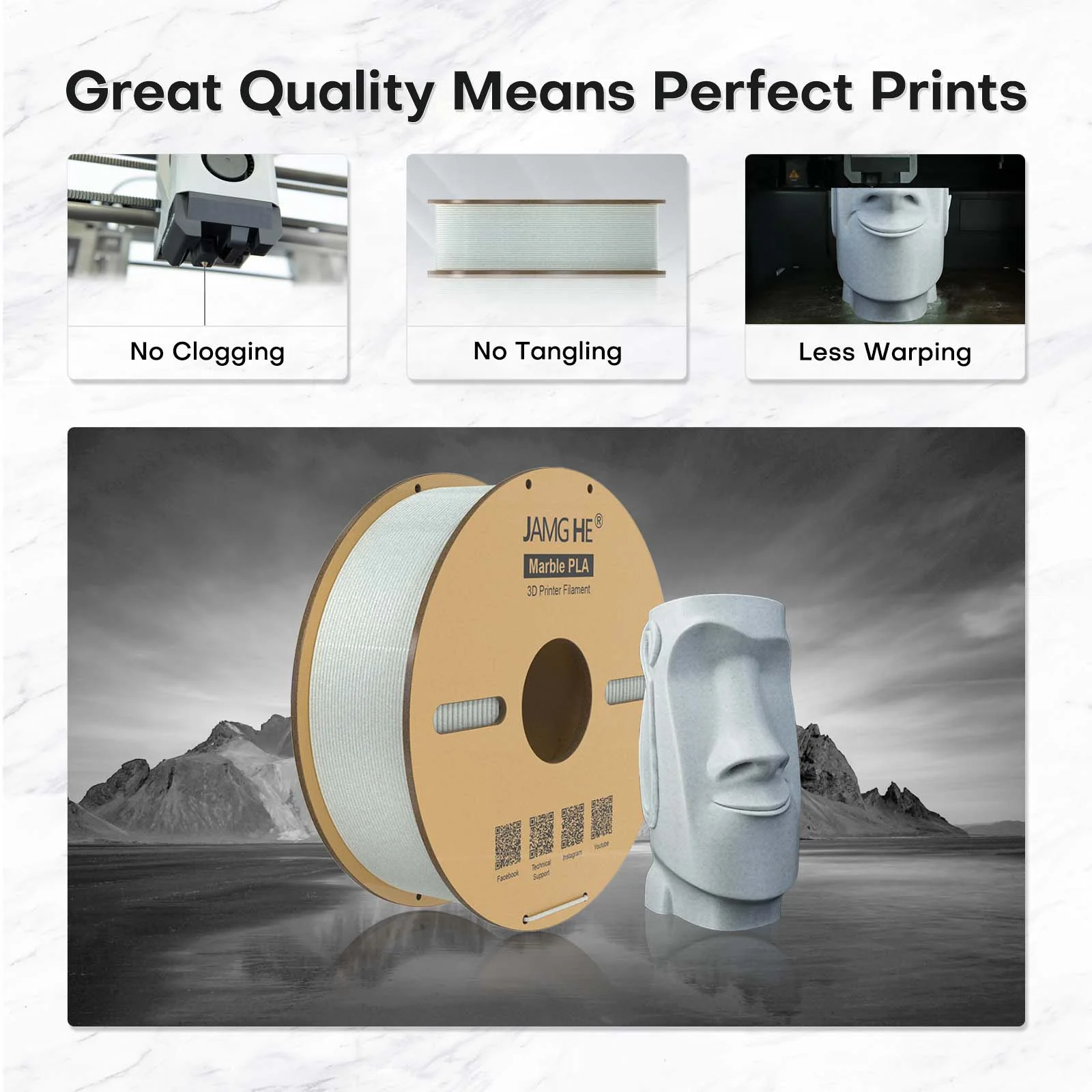 JAMG HE 1.75mm Marble PLA 3D Printer Filament 1kg Spool - Image 4