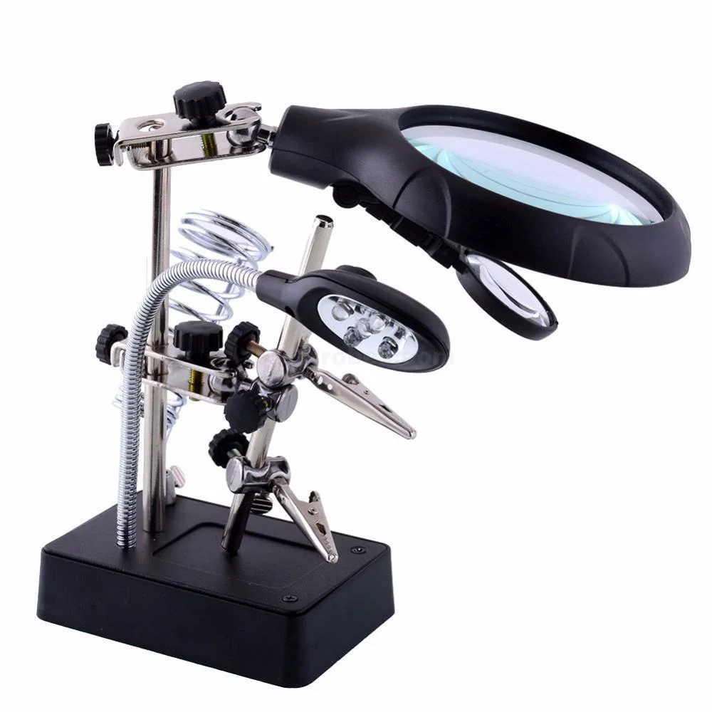 Helping Hand Third Hand Tool with Magnifying Glass, Soldering Iron Stand & LED Light