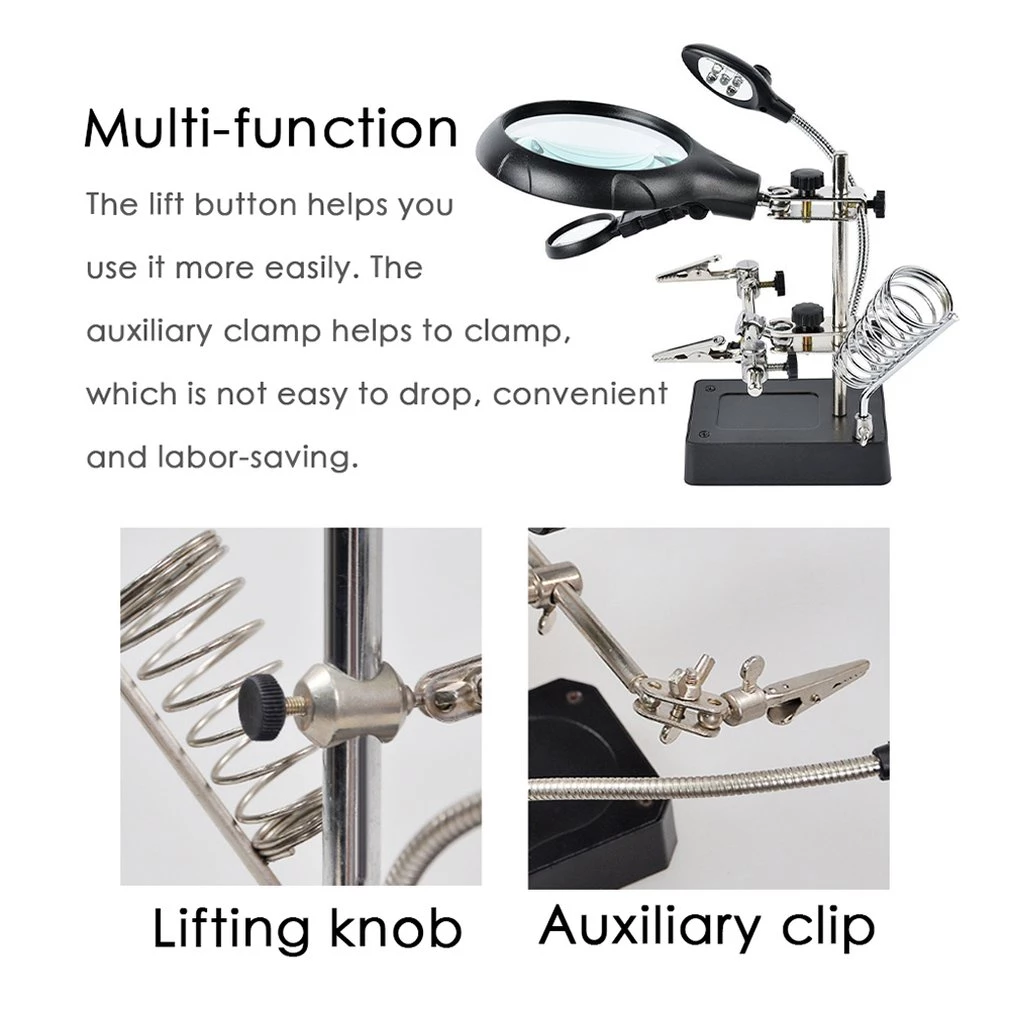 Helping Hand Third Hand Tool with Magnifying Glass, Soldering Iron Stand & LED Light - Image 4