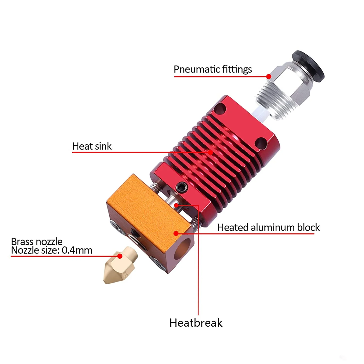 Ender 3 MK8 Hotend Assembled Kit 12V/24V 40W with Aluminum Heating Block - Image 7