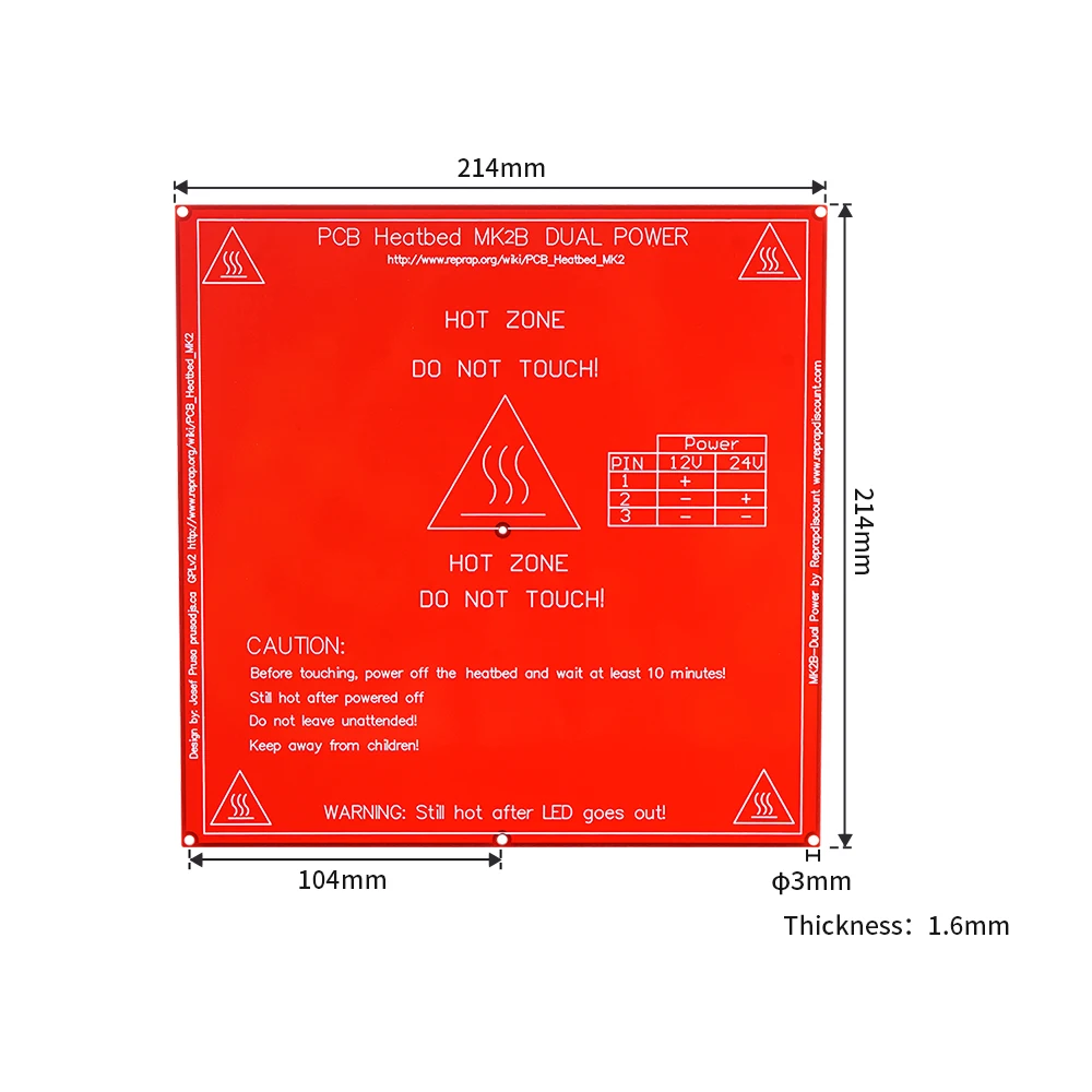 MK2B 214×214mm Dual Voltage Heated Bed PCB – 12V/24V for 3D Printers - Image 2